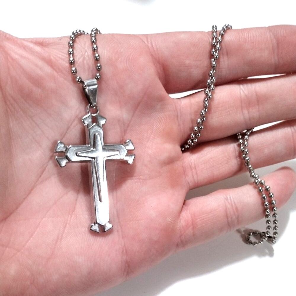 Silver Cross Christian Necklace Layered Trinity Christmas Birthday Gift - NEW!!!